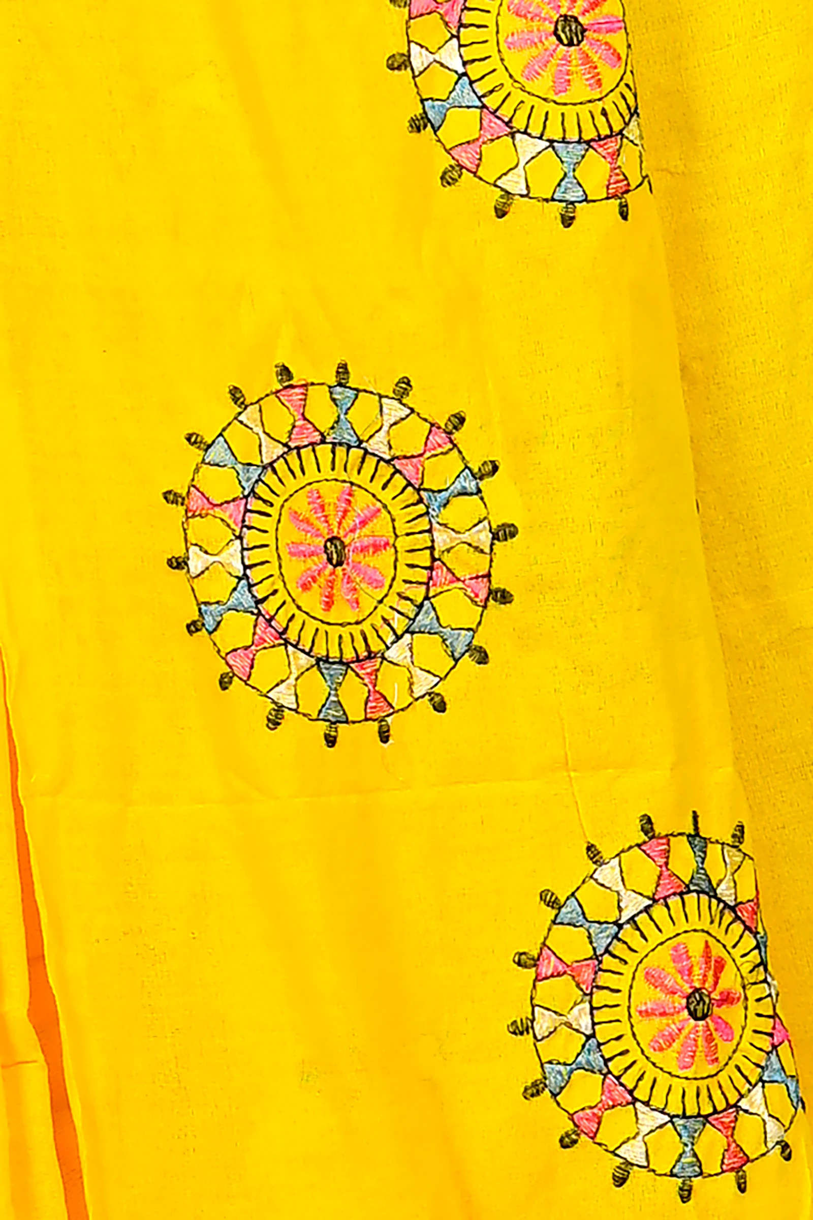 Yellow Pure Cotton Parama Embroidery Handloom saree (283)